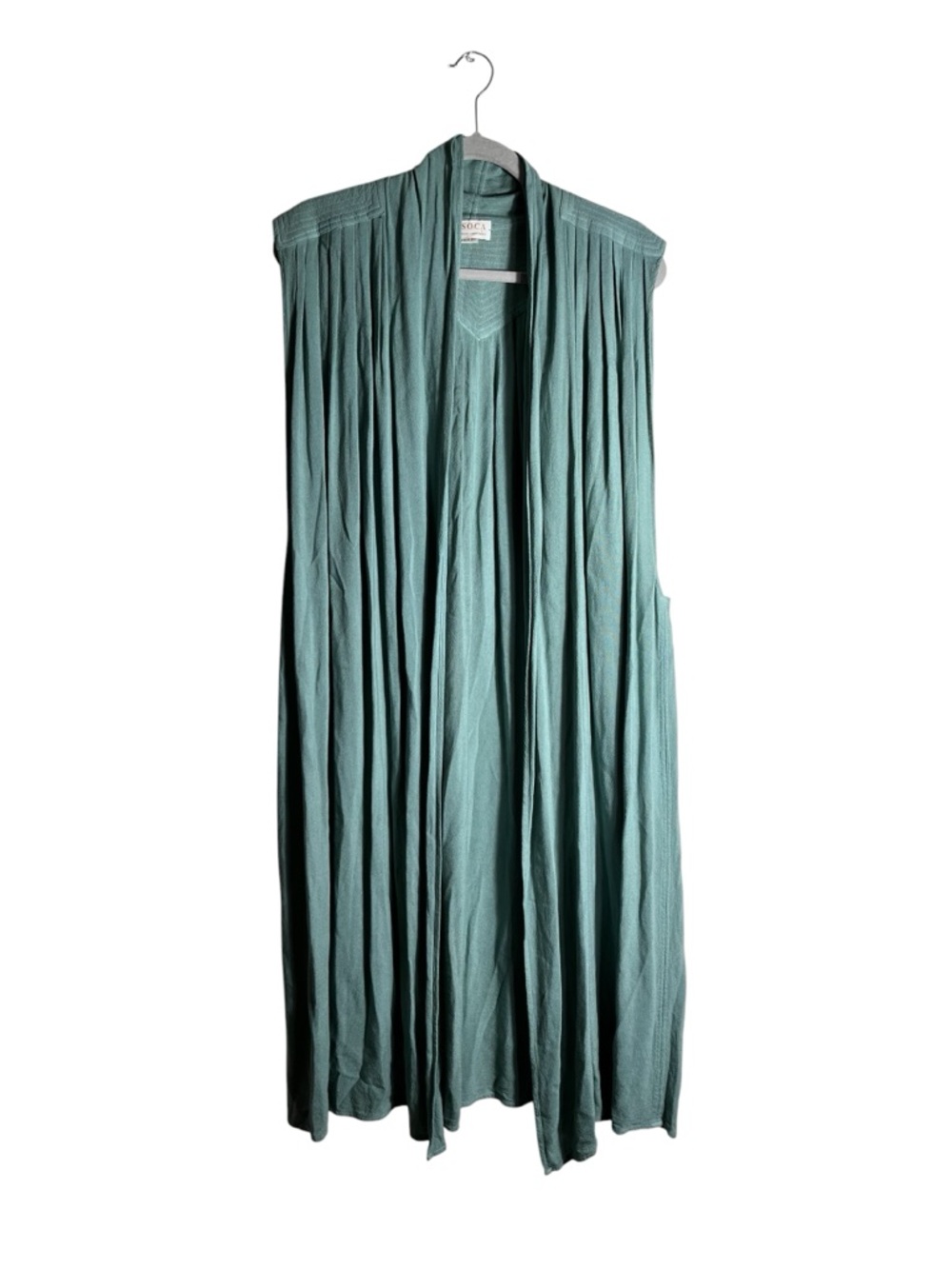 Womens Sleeveless Duster Cardigan M Green Open Front Long Vest Boho